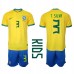 Günstige Brasilien Thiago Silva #3 Babykleidung Heim Fussballtrikot Kinder WM 2022 Kurzarm (+ kurze hosen)